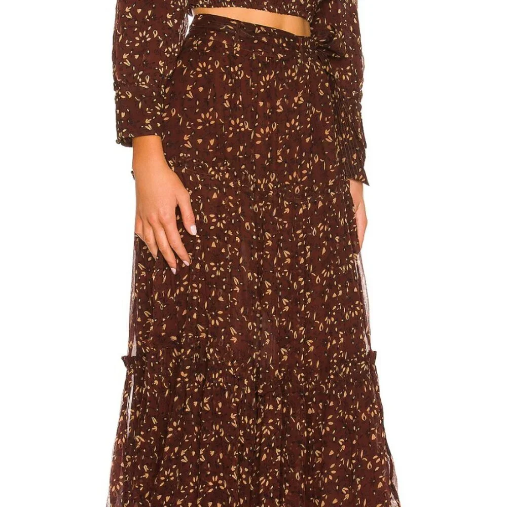 NWT Cleobella Organic Skirt Zadia Block Print Red Cream Floral Lined Maxi M